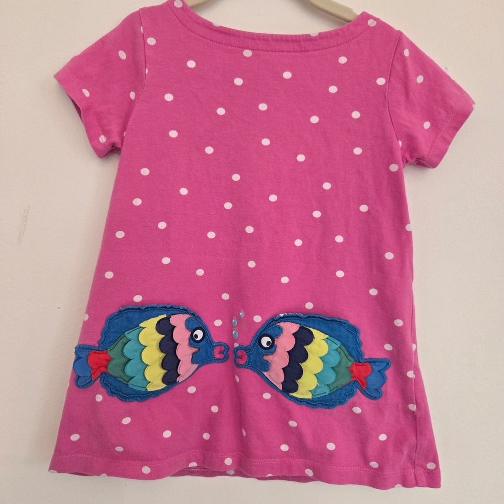 Mini‎ Boden Girls Pink Polka Dot Fish Applique Pocket Dress 4-5Y 110cm